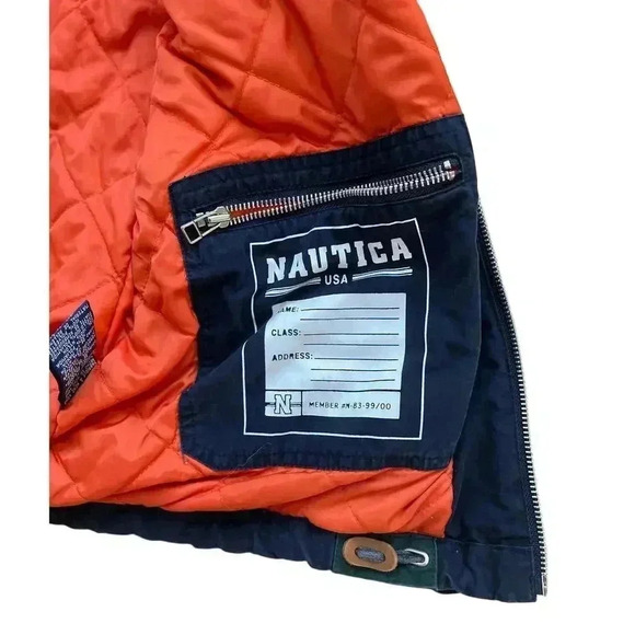 Vintage 90s Nautica Spellout Logo Full Zip Snap Hidden Hood Dad Jacket Sz M - Picture 7 of 14